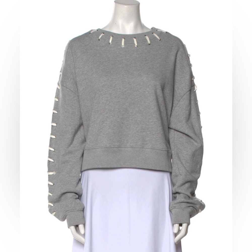 Jonathan Simkhai Loopback Whipstitch Lace Up Gray Cropped Cotton Sweatshirt Sz M